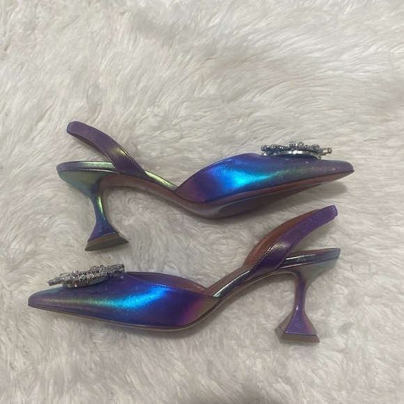 Amina Muaddi Begum crystal-embellished metallic leather slingback pumps size39.5 - Picture 6 of 15